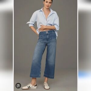 Maeve Colette Crop High Rise Wide Leg Anthropologie Denim Jeans Medium Wash